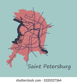 Flat color map of the centre of St. Petersburg, Russia with main roads and railways. All objects are located on separate layers.