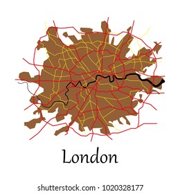 Flat color map of London, United Kingdom. City Plan of London. Vector illustration