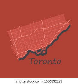 Flat color map of Toronto, Canada. City Plan of Toronto. Vector illustration
