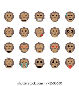 Flat color monkey emoticon icon set