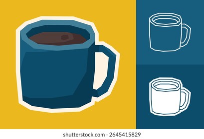Flat Color Mug Sticker Set with Cutout Style