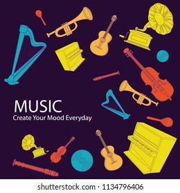 Flat Color Music Instrument Background