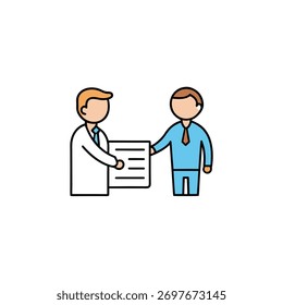flat color negotiation icon with handshake vector art illustration