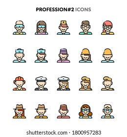 Flat color and outlined vector icons related to people profession and jobs. Symbols such as various type of profession and jobs are included in this set. Layered and still looks perfect in 32x32px.