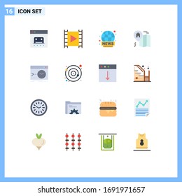 Flat Color Pack of 16 Universal Symbols of admin; location; player; home; live Editable Pack of Creative Vector Design Elements