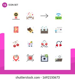 Flat Color Pack of 16 Universal Symbols of declaration; codex; arrow; book; signal Editable Pack of Creative Vector Design Elements