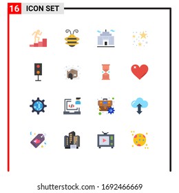 Flat Color Pack of 16 Universal Symbols of speaker; electronics; building; devices; stare Editable Pack of Creative Vector Design Elements