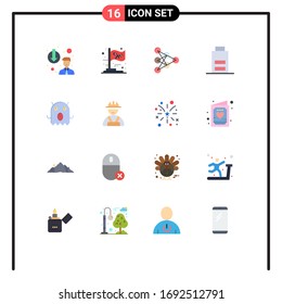 Paquete de color plano de 16 símbolos universales de extranjeros; usuario; aprendizaje; bajo; paquete editable por batería de elementos de diseño de vectores creativos