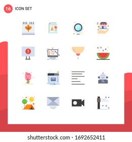 Flat Color Pack of 16 Universal Symbols of computer; shop; chart; safe; mirror Editable Pack of Creative Vector Design Elements