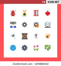 Flat Color Pack of 16 Universal Symbols of team work; our; education; corporate; heart Editable Pack of Creative Vector Design Elements