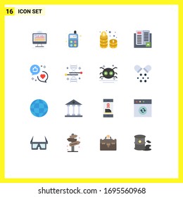 Flat Color Pack of 16 Universal Symbols of school; knowledge; coins; education; investment Editable Pack of Creative Vector Design Elements