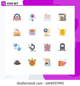 Flat Color Pack of 16 Universal Symbols of gift; interior; seo gear; hook; building Editable Pack of Creative Vector Design Elements