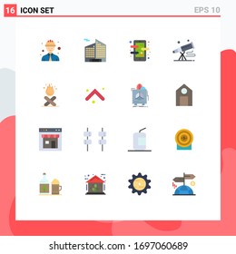 Flat Color Pack of 16 Universal Symbols of campfire; space; course; astronomy; spyglass Editable Pack of Creative Vector Design Elements