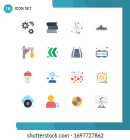 Flat Color Pack of 16 Universal Symbols of sign; tree; infusion; mountain; hill Editable Pack of Creative Vector Design Elements