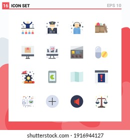 Flat Color Pack of 16 Universal Symbols of day; box; security; gift; customer support Editable Pack of Creative Vector Design Elements