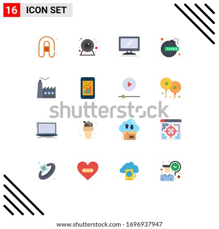 Flat Color Pack of 16 Universal Symbols of construction; building; device; tax; debt Editable Pack of Creative Vector Design Elements