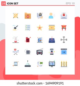Flachfarbpaket mit 25 universellen Kommunikationssymbole; Person; Büro; Bildung; Konstruktiv bearbeitbare Vektorillustration-Design-Elemente
