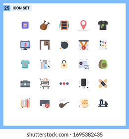 Flat Color Pack of 25 Universal Symbols of eco; pin; draw; location; wardrobe Editable Vector Design Elements