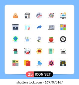 Flat Color Pack of 25 Universal Symbols of computer; target; arrow; plot; chart Editable Vector Design Elements