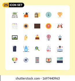 Flat Color Pack of 25 Universal Symbols of bulb; jewel; shopping; diamond; download Editable Vector Design Elements