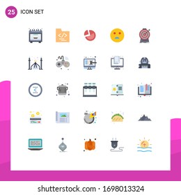 Flat Color Pack of 25 Universal Symbols of target; focus; diagram; aim; emojis Editable Vector Design Elements