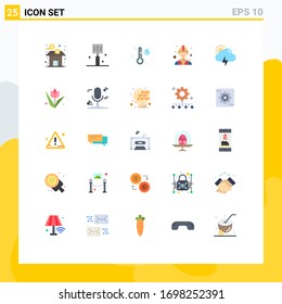 Flat Color Pack of 25 Universal Symbols of sun; storm; kitchen; worker; builder Editable Vector Design Elements