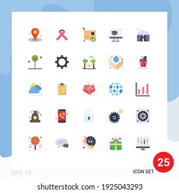 Flat Color Pack of 25 Universal Symbols of scenery; landscape; connected; graduation; cap Editable Vector Design Elements