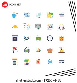 Flat Color Pack of 25 Universal Symbols of unread; mail; message; chat; day Editable Vector Design Elements