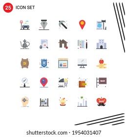 Flat Color Pack of 25 Universal Symbols of law; eu; gardening; business; location Editable Vector Design Elements