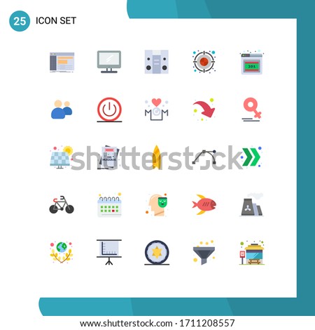 Flat Color Pack of 25 Universal Symbols of browser; dart; imac; color fill; music Editable Vector Design Elements