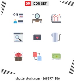 Flat Color Pack of 9 Universal Symbols of page; media; lowboy table; engine; business Editable Vector Design Elements