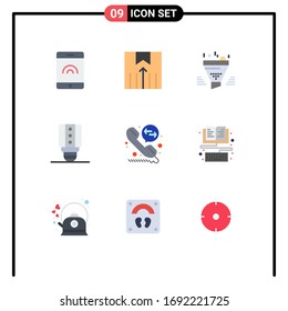 Flat Color Pack of 9 Universal Symbols of book; call diversion; sort; call deflection; led Editable Vector Design Elements