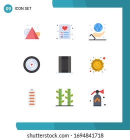 Flat Color Pack of 9 Universal Symbols of athletics; wedding; global; love; disk Editable Vector Design Elements