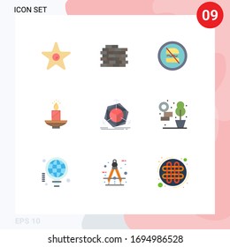 Flat Color Pack of 9 Universal Symbols of light; easter; banned; diwali; candle Editable Vector Design Elements