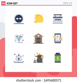 Flat Color Pack of 9 Universal Symbols of premium; diamond; lemon fruit; black; web Editable Vector Design Elements