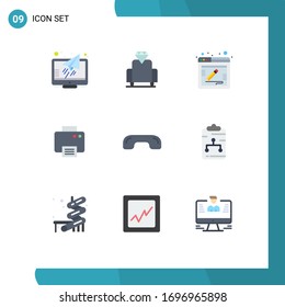 Flat Color Pack of 9 Universal Symbols of hang up; decline; comment; machine; print Editable Vector Design Elements