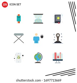 Flat Color Pack of 9 Universal Symbols of house; appliances; loading; coding; contacts Editable Vector Design Elements