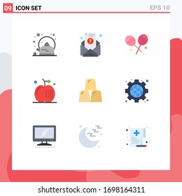 Flat Color Pack of 9 Universal Symbols of finance; bars; confectionery; meal; drinks Editable Vector Design Elements
