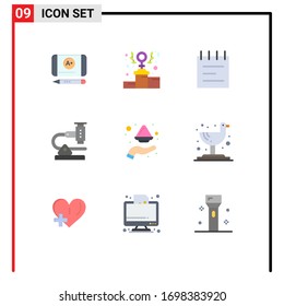 Flat Color Pack of 9 Universal Symbols of plate; hand; notebook; research; microbiology Editable Vector Design Elements