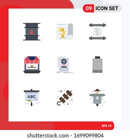 Flachfarbpaket mit 9 universellen Laufwerkssymbolen; Lager; Wissenschaft; Einkaufen; Lebensmittel Bearbeitbare Design-Elemente für Vektorillustrationen