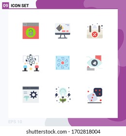 Flat Color Pack of 9 Universal Symbols of compter; atom; board; man; physics Editable Vector Design Elements
