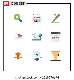 Flat Color Pack of 9 Universal Symbols of forum; airport; baseball; plane; fly Editable Vector Design Elements