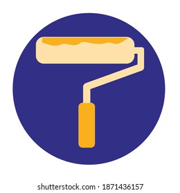 Flat color paint roller icon on blue background. Fully editable. Royalty free.