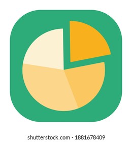 Icono de gráfico circular de color plano sobre fondo verde. Totalmente editable. 