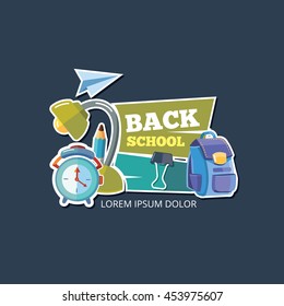 flat color Poster with vector school emblem. Logo design with place for your text. Picture isolate on dark background