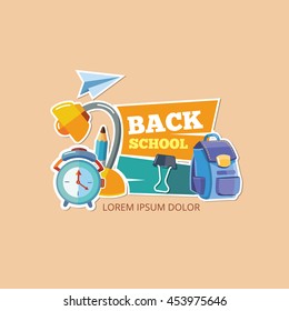flat color Poster with vector school emblem. Logo design with place for your text