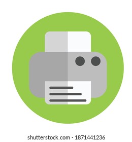 Flat color printer icon on green background. Fully editable. Royalty free.