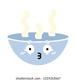flat color retro cartoon of a bowl of hot soup