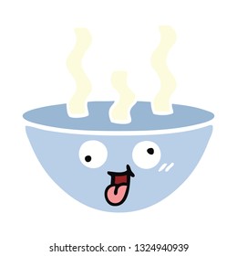 flat color retro cartoon of a bowl of hot soup