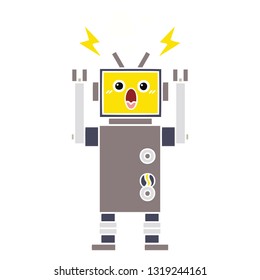 dibujo retro a color plano de un robot roto